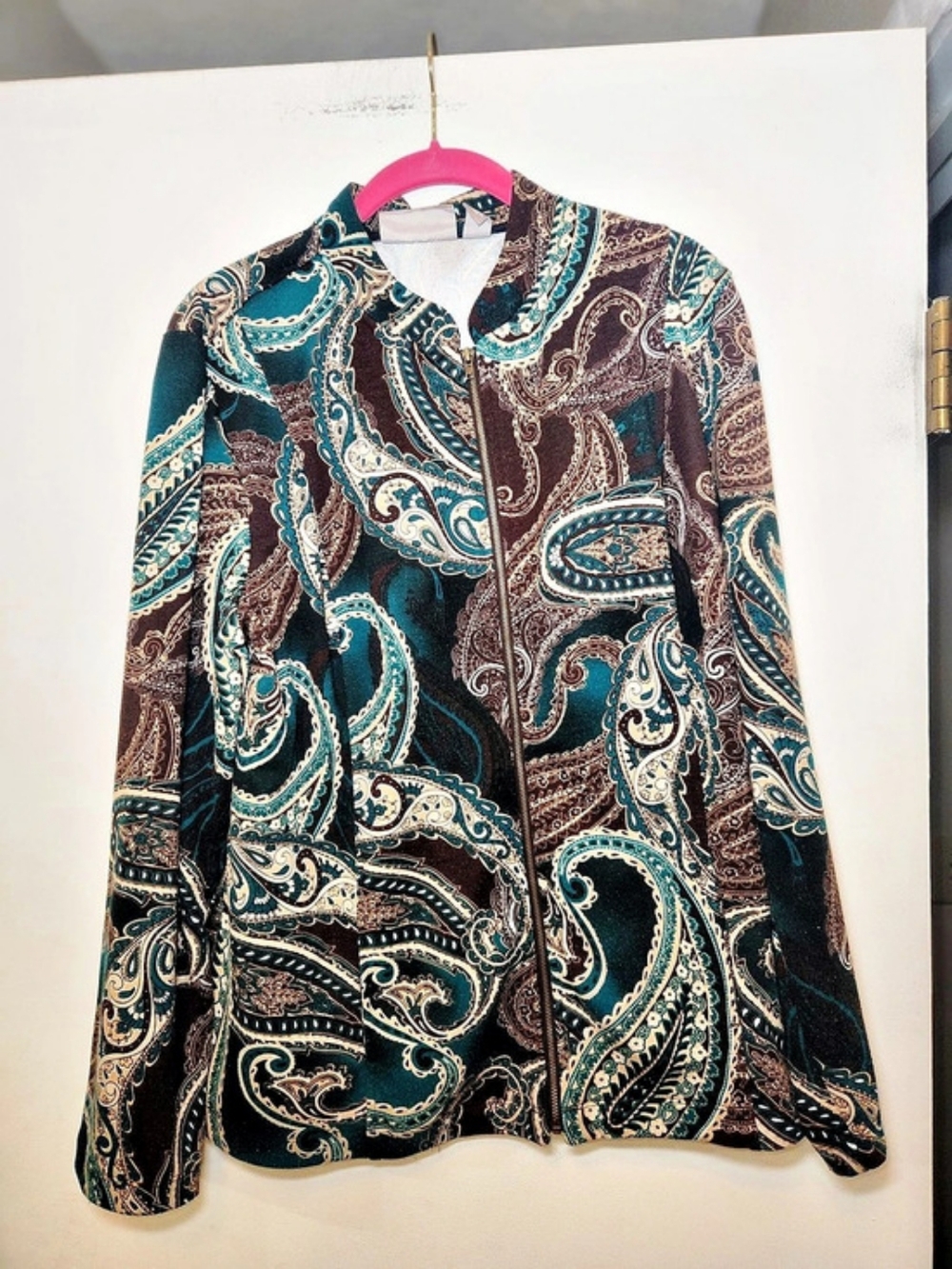Chico's Paisley Zip Jacket in Brown & Blue Size XL Like New